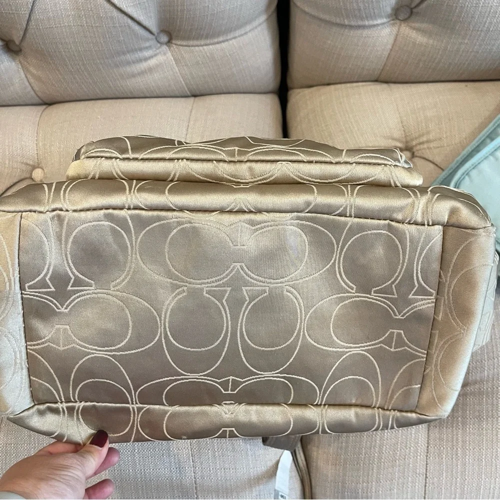 COACH Metallic Gold And Light khaki SIGNATURE Monogram TOTE Diaper Bag No strap